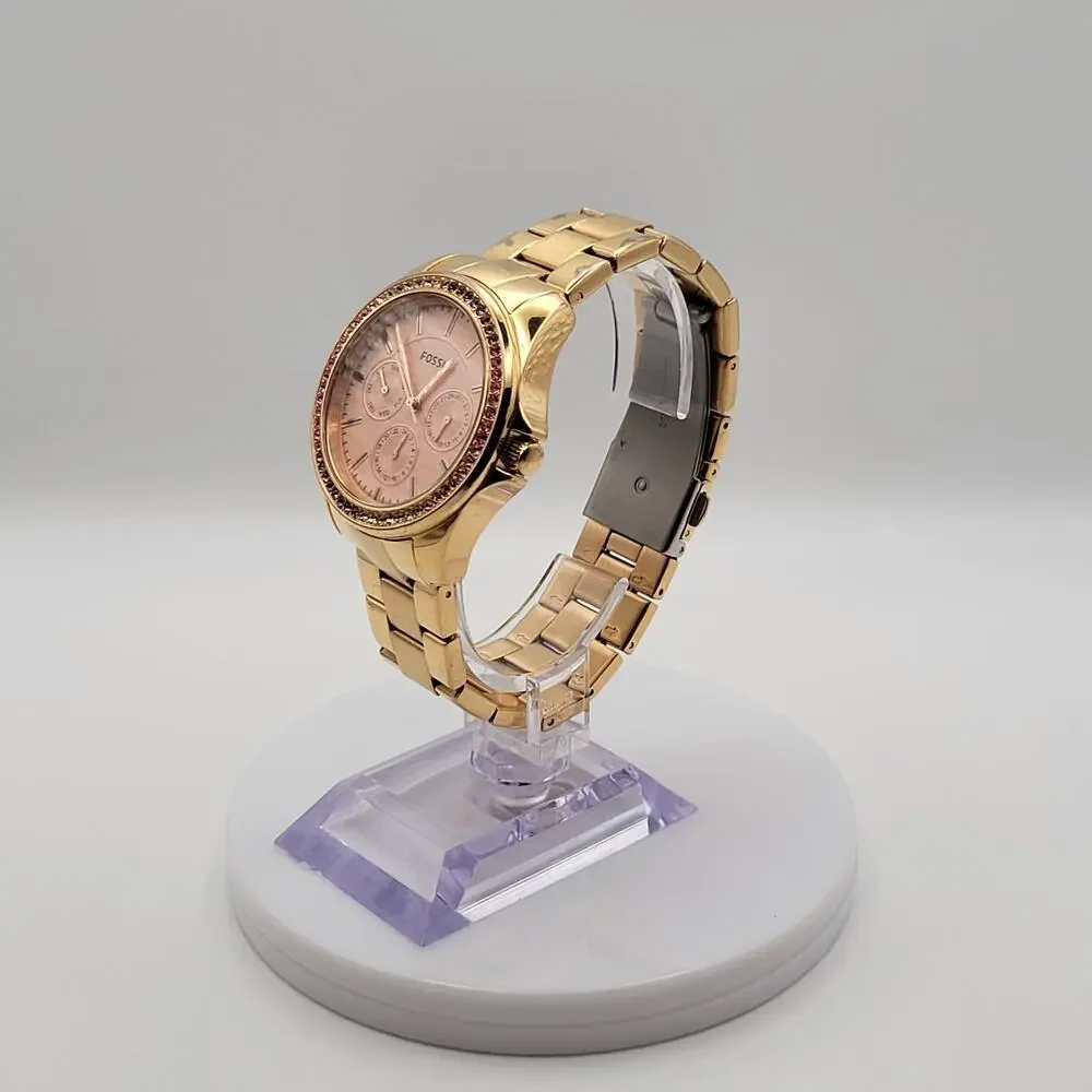 Fossil BQ3611 Women's Gold-Tone Watch - Pink Dial & Crystal Bezel 36mm